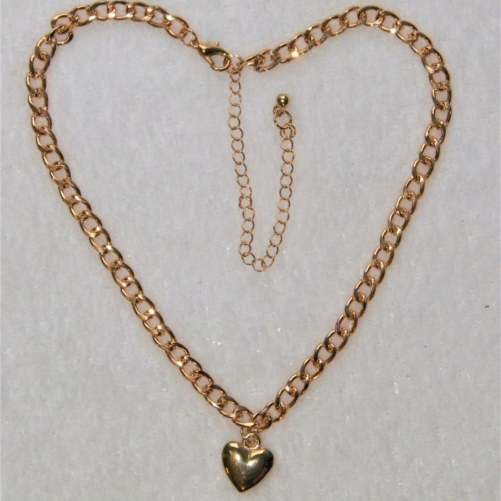 Gold Puff Heart Choker Pendant Necklace 16" Hip Hop Pop